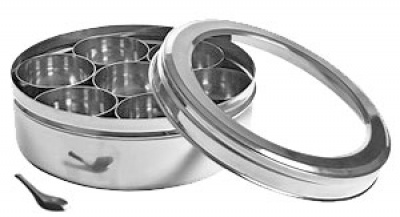 Traditionele masala dabba uit india met doorzichtige deksel (20.5cm) 250gr