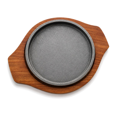 Sizzler iron round with double wood handle 6"