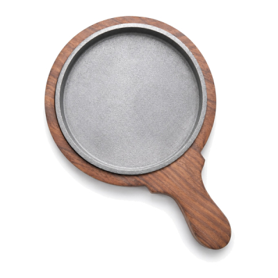 Sizzler iron round with single wood handle 10"