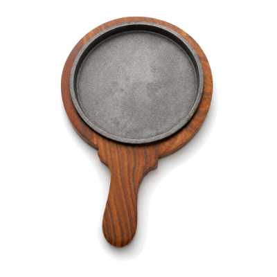 Sizzler iron round with single wood handle 8"